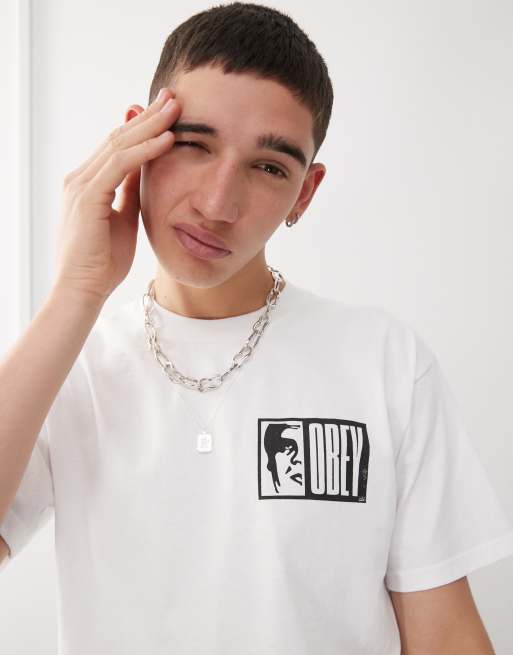 Obey - Half Icon - Hvid T-shirt med grafisk logoprint på ryggen, 2 af 4