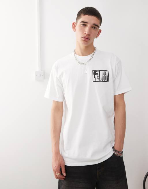Obey - Half Icon - Hvid T-shirt med grafisk logoprint på ryggen, 3 af 4