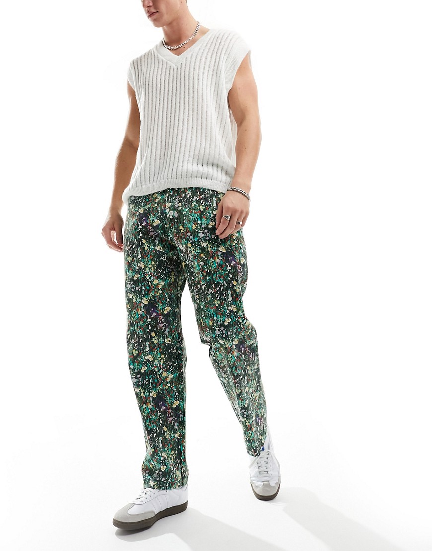 Obey hardwork carpenter trousers in all over print-Green