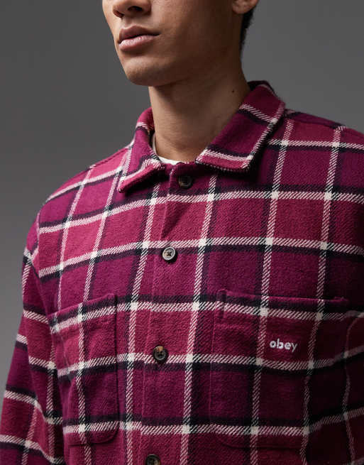 Obey - Harold - Flanellen overhemd met lange mouwen in rood en paars, 5 van 5