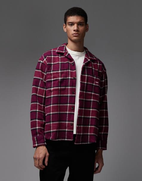 Obey harold long sleeve flannel shirt in red and purple - view 1