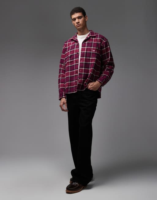 Obey harold long sleeve flannel shirt in red and purple, 2 of 5