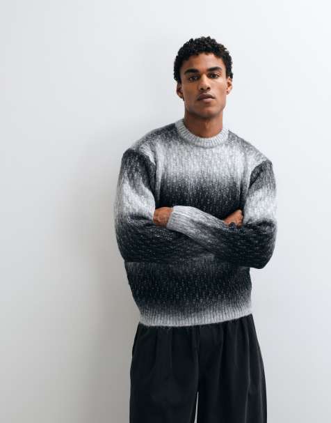 Obey haze stripe gradient knitted crewneck jumper in black multi - view 1