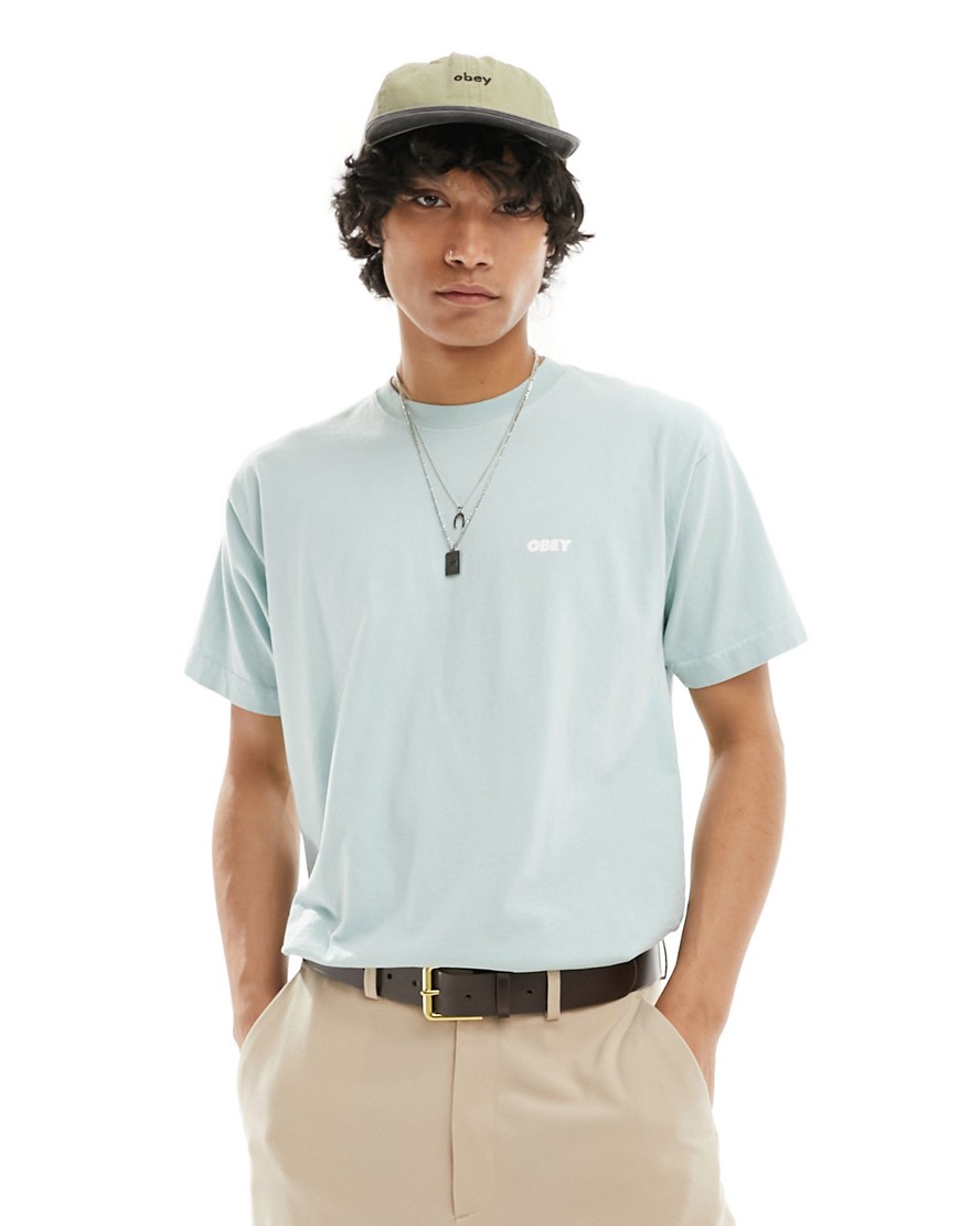Obey heavy weight overdyed t-shirt in boxy fit in aqua blue