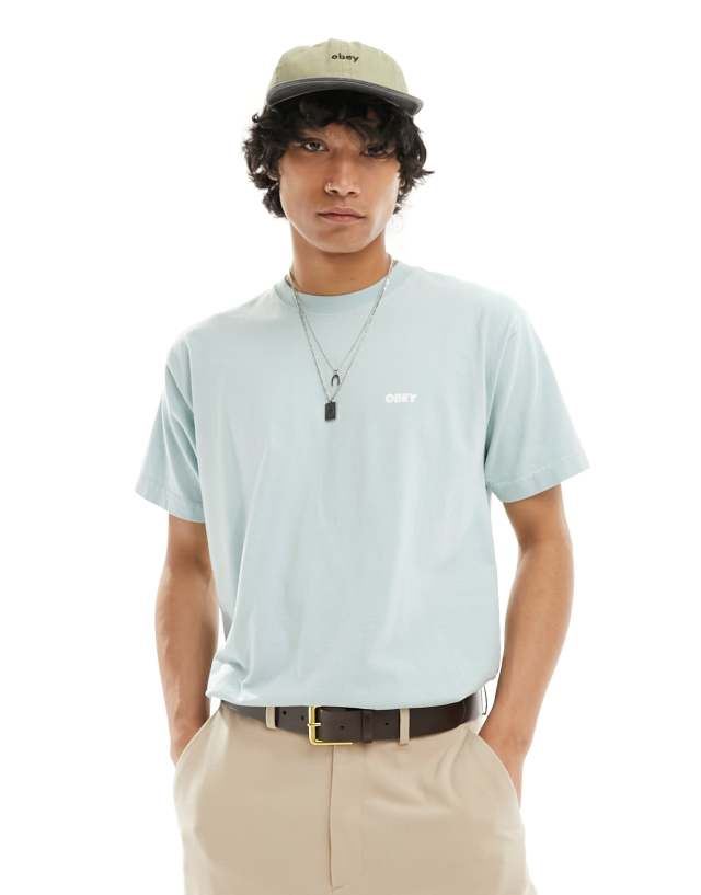 Obey - heavy weight overdyed t-shirt in boxy fit in aqua blue