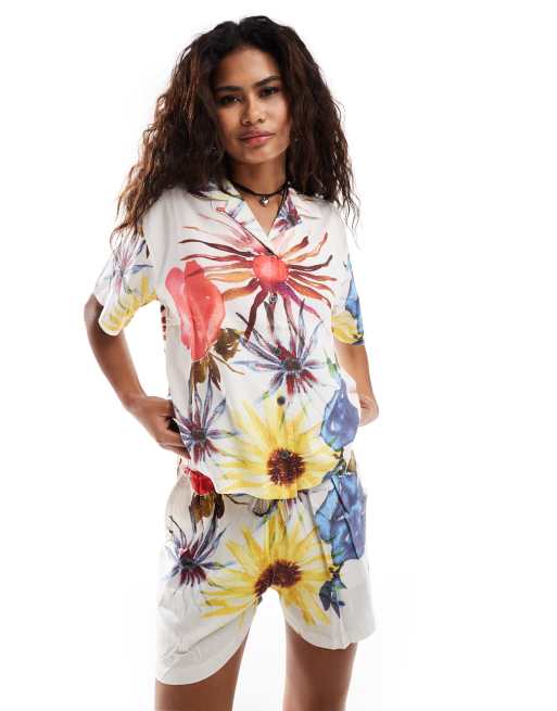 Obey – Hemd in Weiß mit buntem Print, Kombiteil