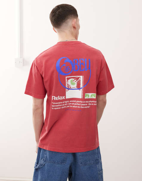 Obey - Hindbærfarvet og afslappet T-shirt med grafisk logo og print på ryggen - view 1