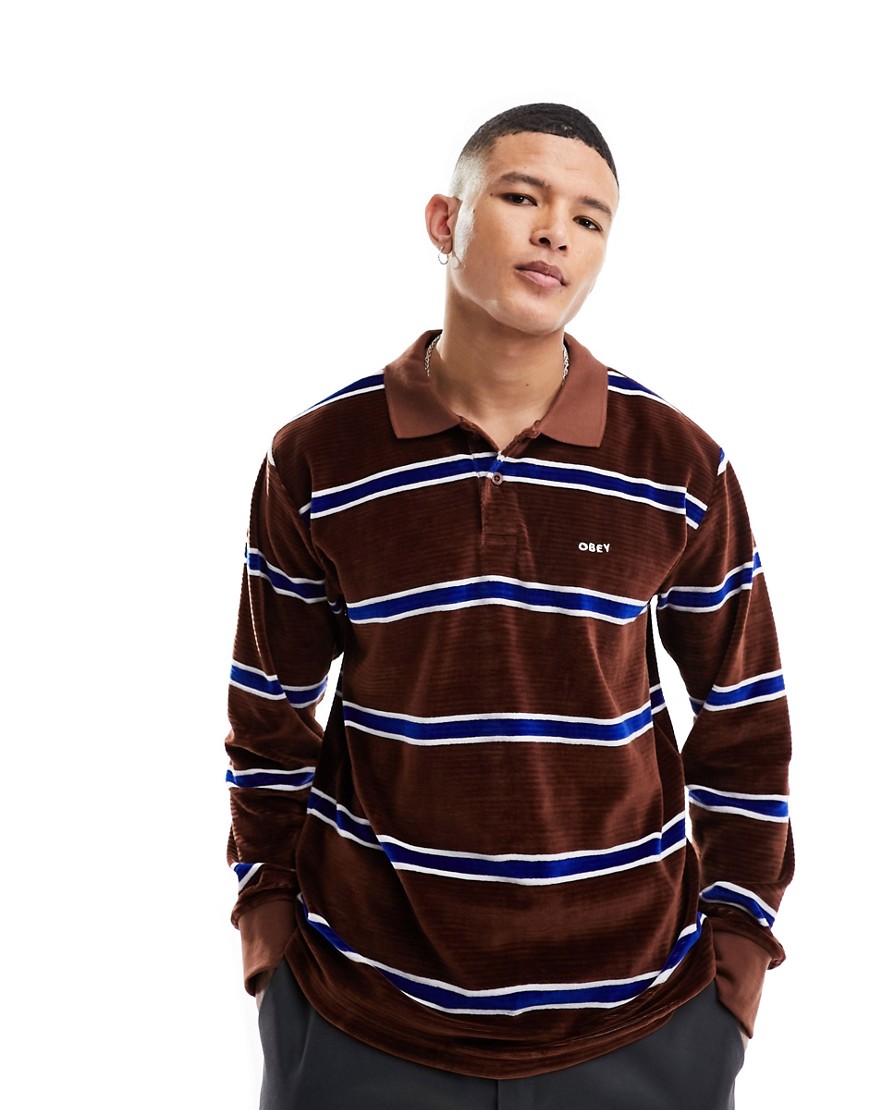 Obey holstein velour polo shirt in brown