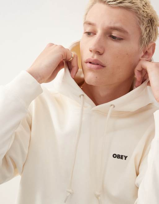 Obey - Hoodie met opvallende ooglogoprint op de achterkant in gebroken wit, 3 van 4