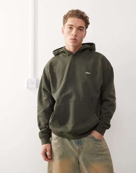 Obey - Hoodie met pigment en logo in kleine letters in groen - view 1