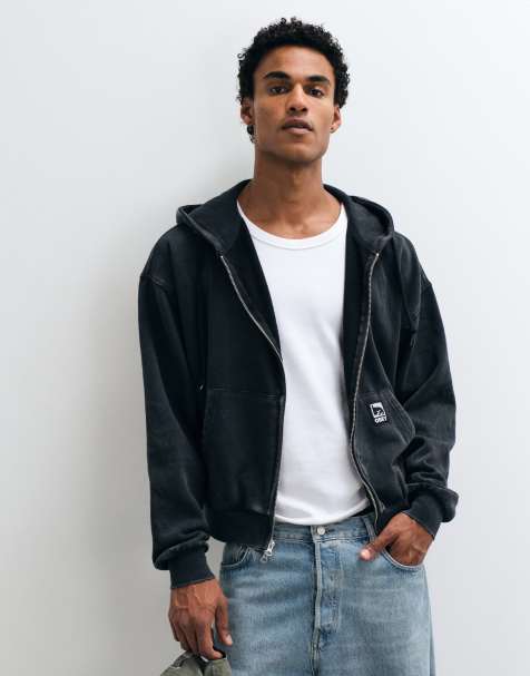 Obey Hoodie mit durchgehendem Reißverschluss in verwaschenem Schwarz - view 1