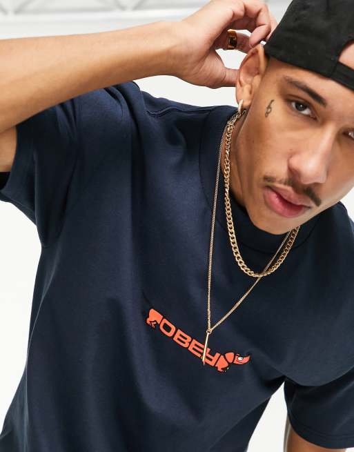 Obey hotdog print t-shirt in navy, 3 of 4