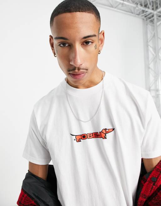 Obey hotdog print t-shirt in white