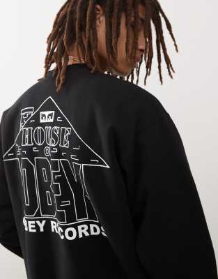 Obey Obey house of obey records graphic sweatshirt in black