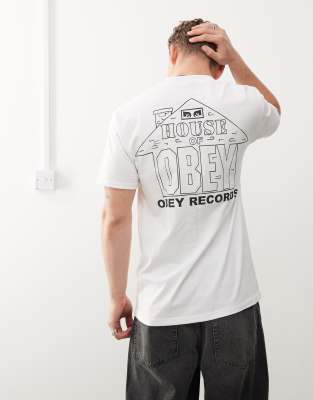 Obey Obey house of obey records graphic t-shirt in white-Green