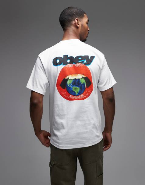 Obey - Hvid T-shirt med grafisk læbeprint på ryggen - view 1