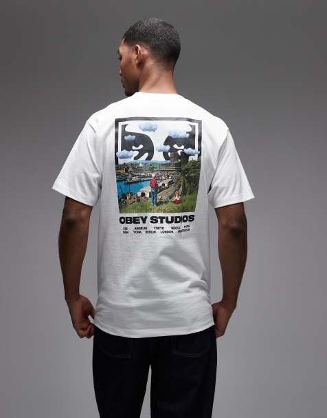 Obey - Hvid T-shirt med 'Sky Face'-grafik og print på ryggen - view 1