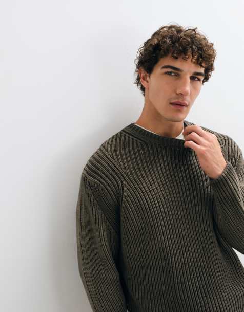 Obey ian faded wash rib knitted crewneck jumper in brown - view 1