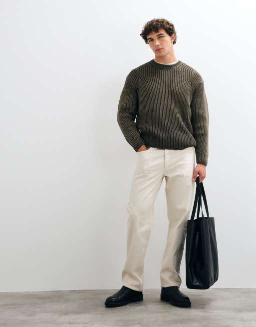 Obey ian faded wash rib knitted crewneck jumper in brown, 2 of 5
