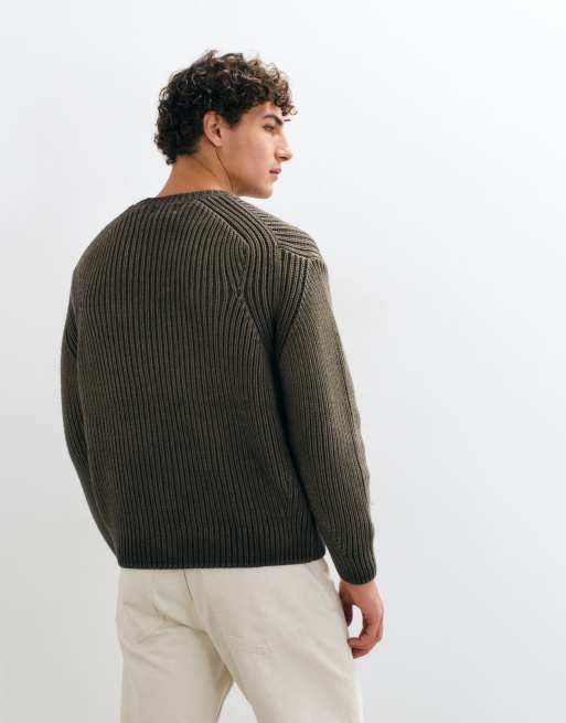 Obey ian faded wash rib knitted crewneck jumper in brown, 4 of 5