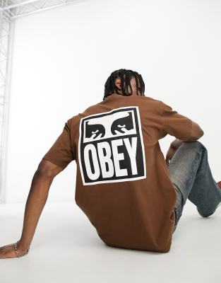 Obey Obey icon eyes backprint t-shirt in brown