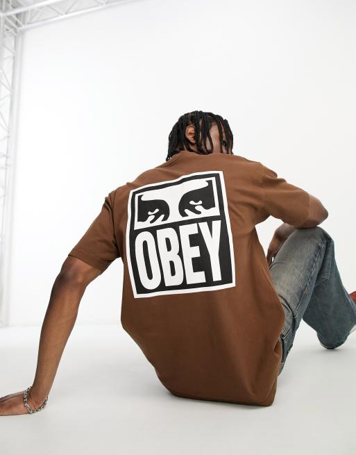 Obey – Icon Eyes – Brązowy T-shirt z nadrukiem na plecach