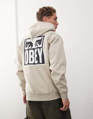 Obey Obey icon eyes graphic hoodie in beige-Neutral