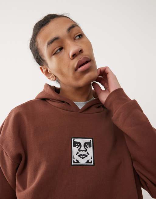 Obey icon eyes heavyweight hoodie in burgundy , 3 of 4