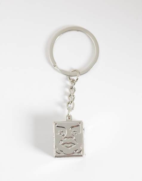 Obey icon face cube key chain in silver - view 1
