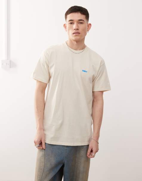 Obey icon graphic logo t-shirt with back print in cream - view 1