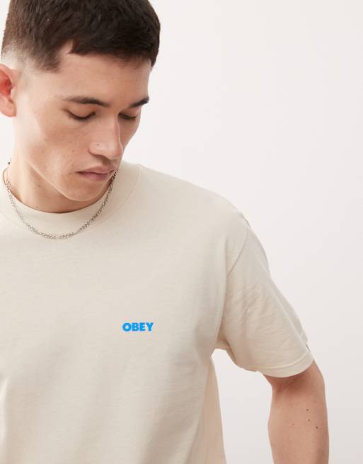 Obey icon graphic logo t-shirt with back print in cream, 4 of 4