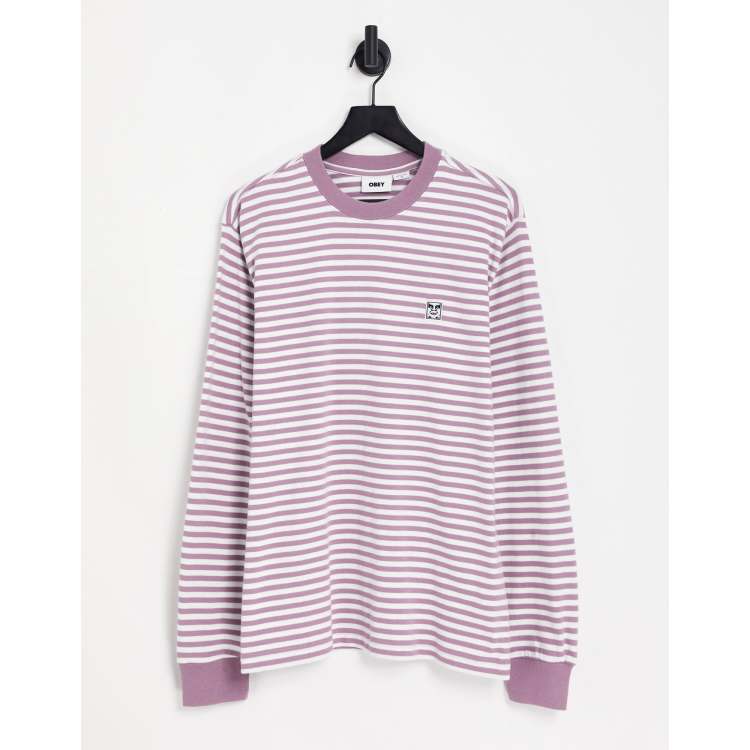 purple and white striped long sleeve shirt