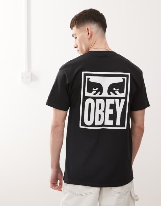 Obey icon logo eye graphic t-shirt with back print in black ASOS
