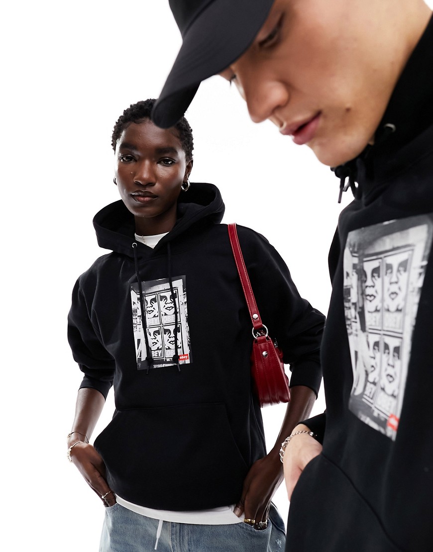 Obey icon unisex photo hoodie in black