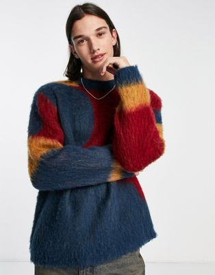 Obey idlewood knitted jumper in navy and red