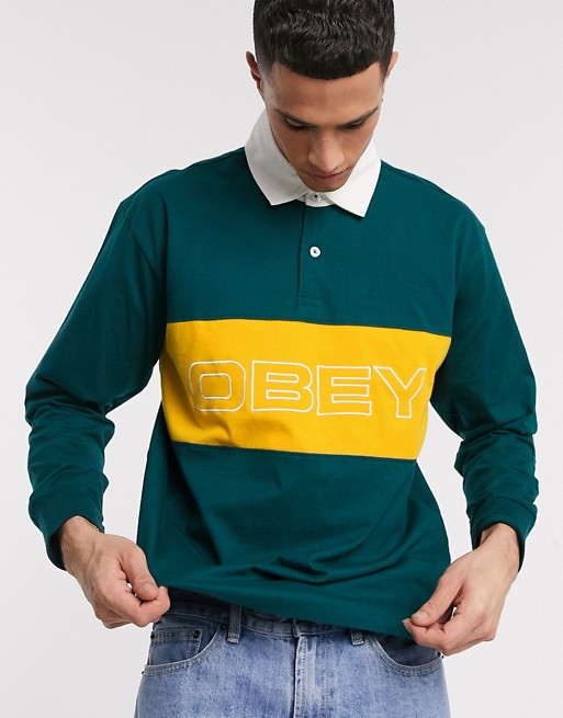Obey Ignite Classic long sleeve polo in green