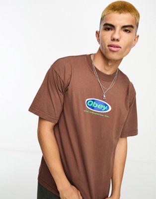 Obey inc t-shirt in brown - ASOS Price Checker