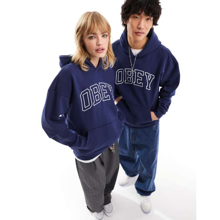 Obey institute unisex heavyweight hoodie in navy ClassicfuncenterShops Mens Threadbare Check Shirt