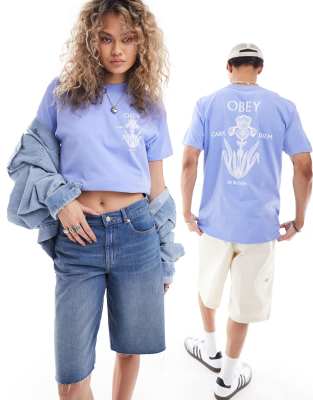 Obey - Iris - Kurzärmliges Unisex-T-Shirt in Blau mit Blumengrafik