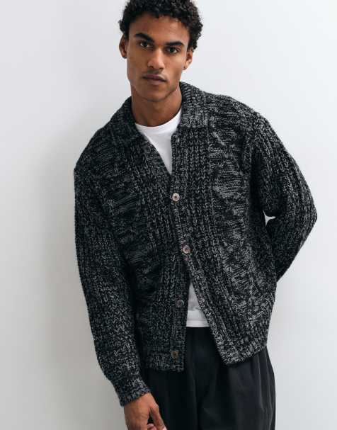 Obey issar button up cardigan in charcoal - view 1