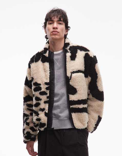 Obey – Jacke aus zotteligem Sherpa-Fleece mit Jacquardmuster in Wollweiß und Schwarz - view 1