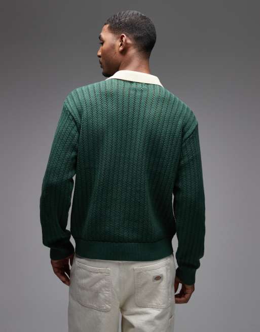 Obey – Jasper – Ciemnozielony dzianinowy sweter z kołnierzykiem polo, 3 z 5