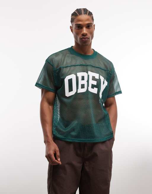 Obey - Jersey trainingstop van mesh in collegestijl in groen, 2 van 5
