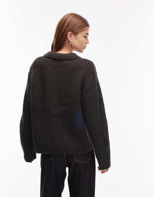 Obey julian knitted jacket in black, 4 of 4