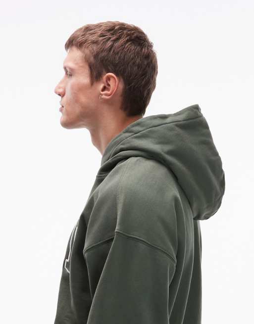 Obey - Kakigrøn pullover-hættetrøje med falmet design og firkantet pasform samt college-print, 4 af 5
