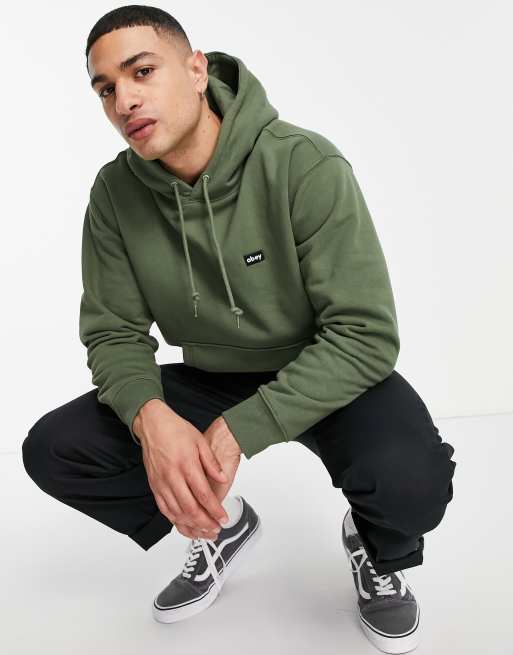 Obey – Kapuzenpullover in Khaki mit kleiner Logobox
