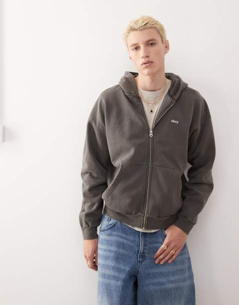 Obey – Kapuzenpullover in Pigment-Schwarz mit Reißverschluss und Logo - view 1