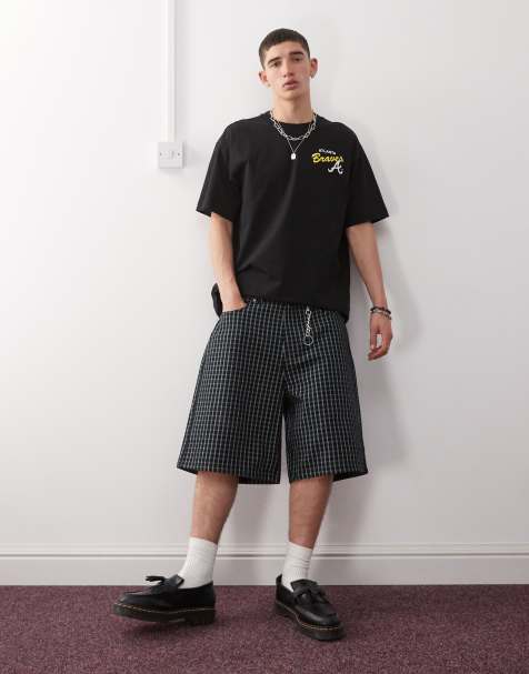 Obey – Karierte, weite Jeansshorts in Schwarz-Bunt - view 1