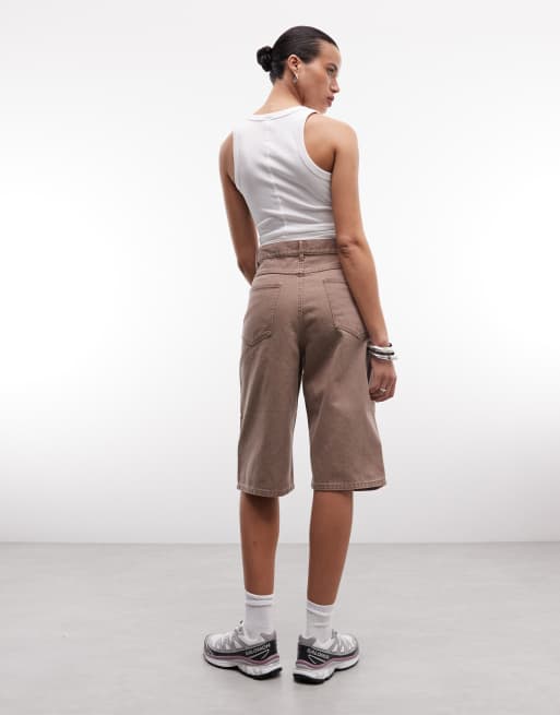Obey - Karina - Lange denim short in walnootbruin, 4 van 5