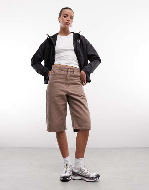 Obey karina long denim shorts in walnut brown - view 1